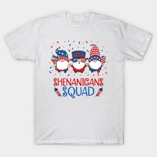 Shenanigans Squad 4th Of July Gnomes USA Independence Day T-Shirt